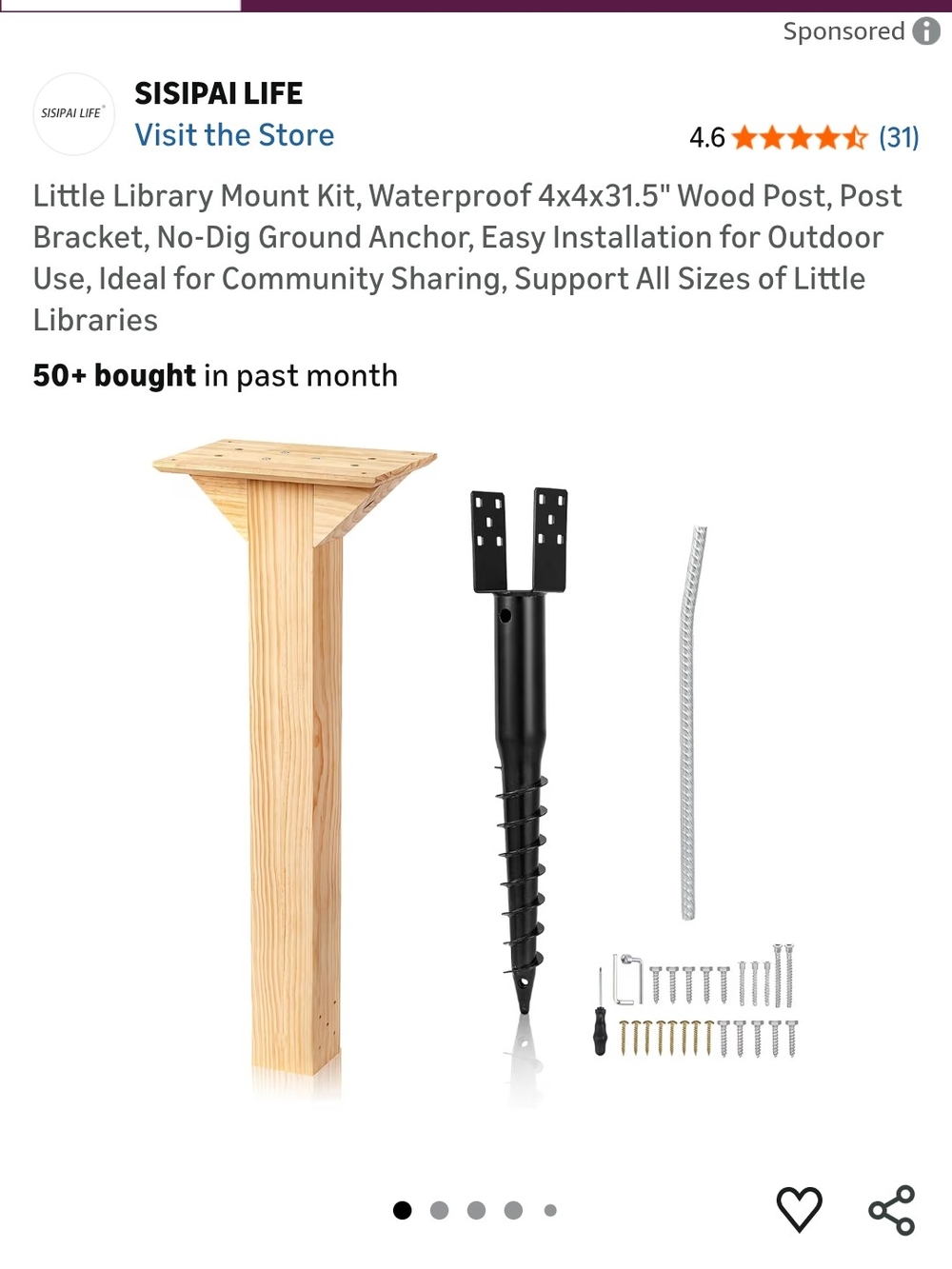 SISIPAI LIFE Little Library Mount Kit in Natural Wood & Black